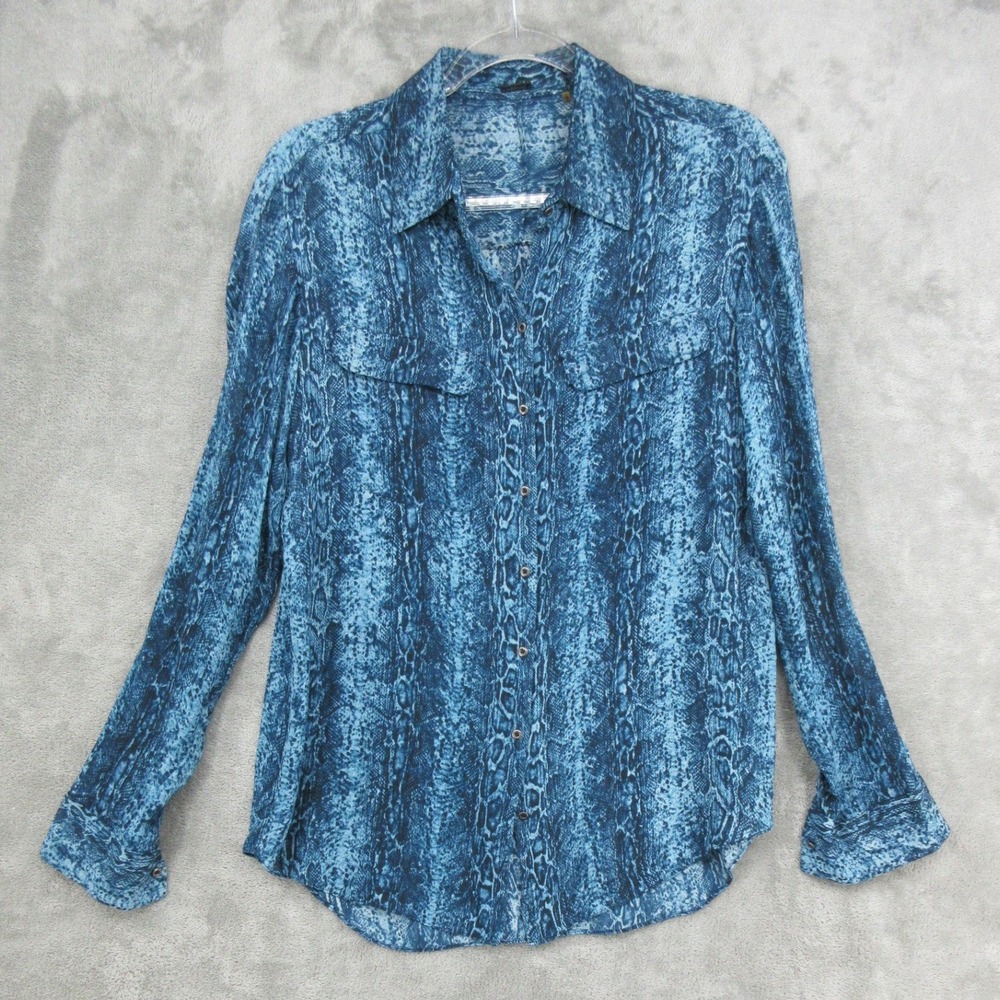 Elie Tahari Blouse Womens Size S Snakeskin Silk Button Front Luxury Office Blue